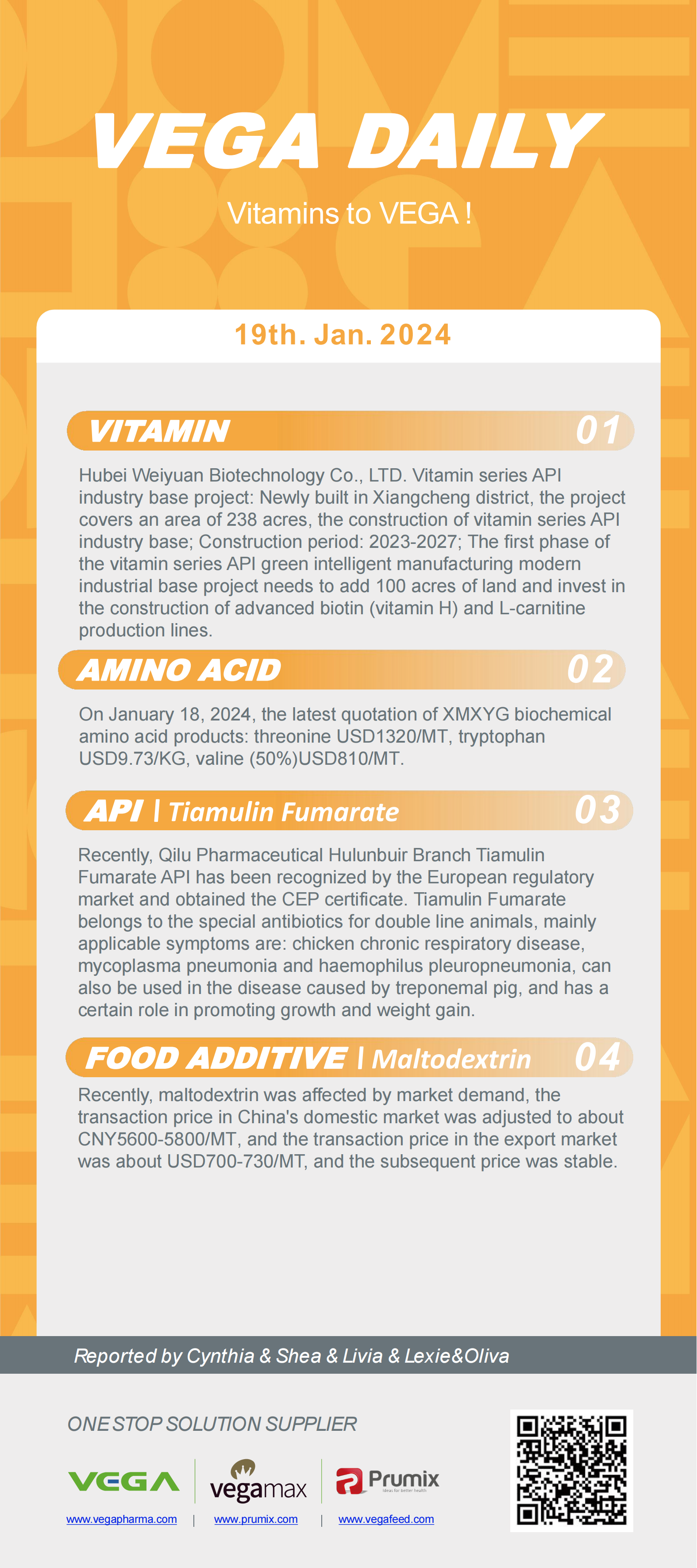 Vega Daily Dated on Jan 19th 2024 Vitamin Amino Acid APl Food Additives.png
